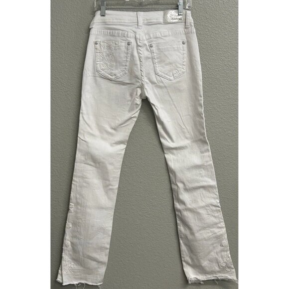 Grace In LA Women’s Boot Cut Jeans Embroidered Raw Hem White Size 30 - Picture 2 of 11